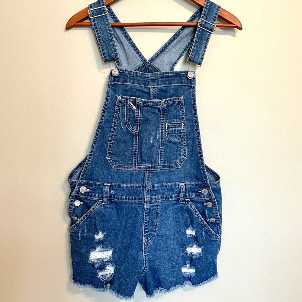 Unionbay Medium denim ripped distressed short overalls shortalls